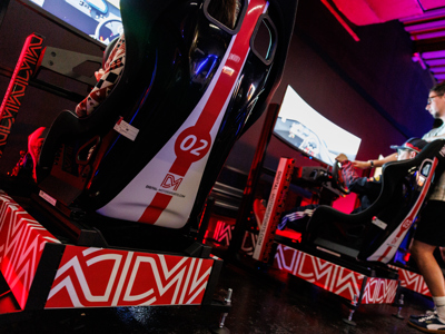 Digital Motorsports Branding on the Simulator Rigs at Silverstone Museum