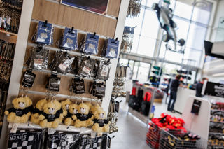 Silverstone Museum gift shop with branded keyrings and merchandise